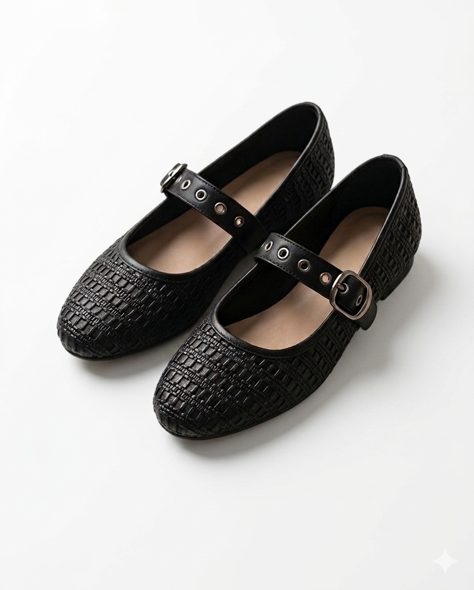 Ballerines Mary Jane en cuir tressé
