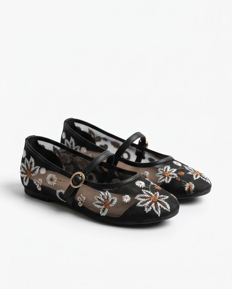 Ballerines Mary Jane en mesh brodé