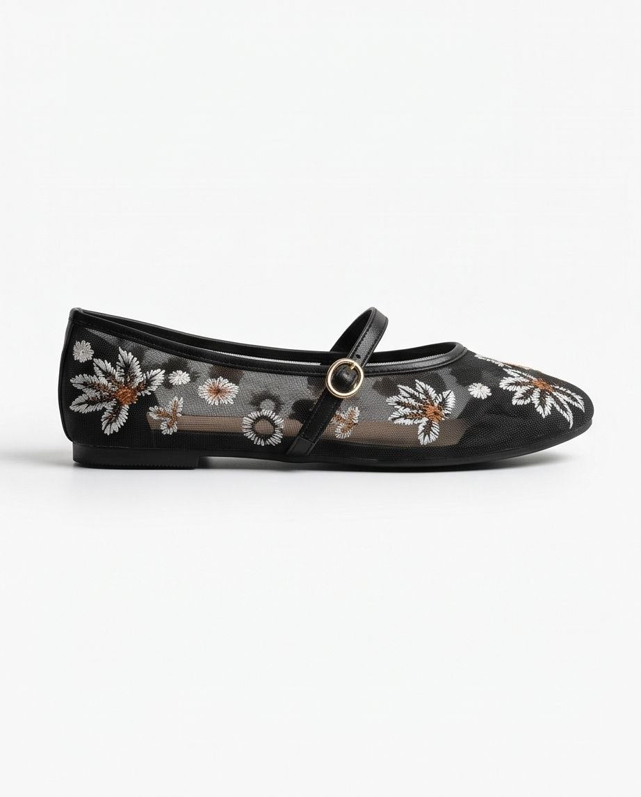 Ballerines Mary Jane en mesh brodé