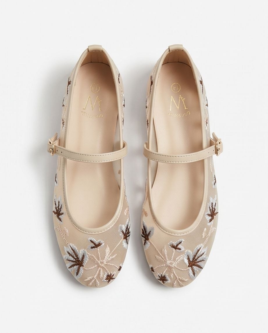 Ballerines Mary Jane en mesh brodé