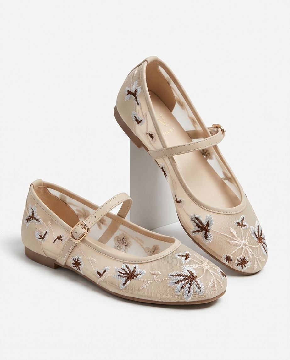 Ballerines Mary Jane en mesh brodé