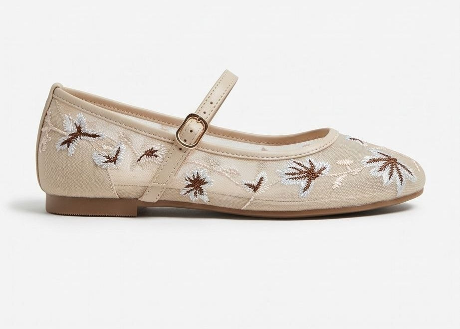 Ballerines Mary Jane en mesh brodé